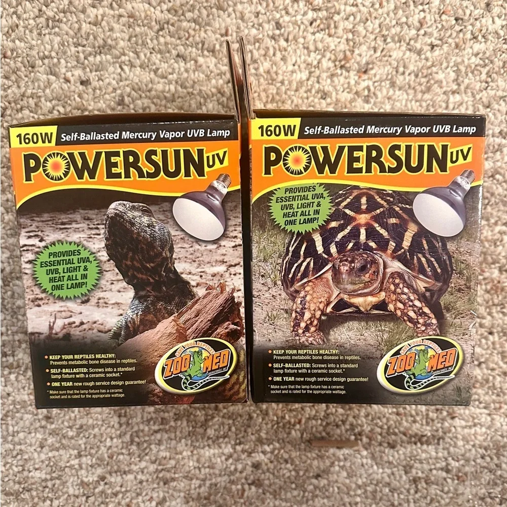Set of Two Zoo Med PowerSun UV Bulb 160 Watt Bulb Ideal for Large Terrariums